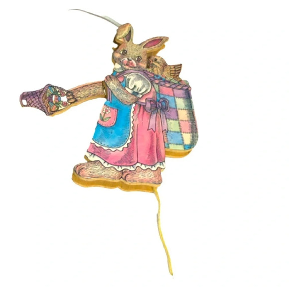 Vintage  Semi Wood Pull String Jumping Jack Dancing Bunny Rabbit Easter Girl Toy - Picture 1 of 5